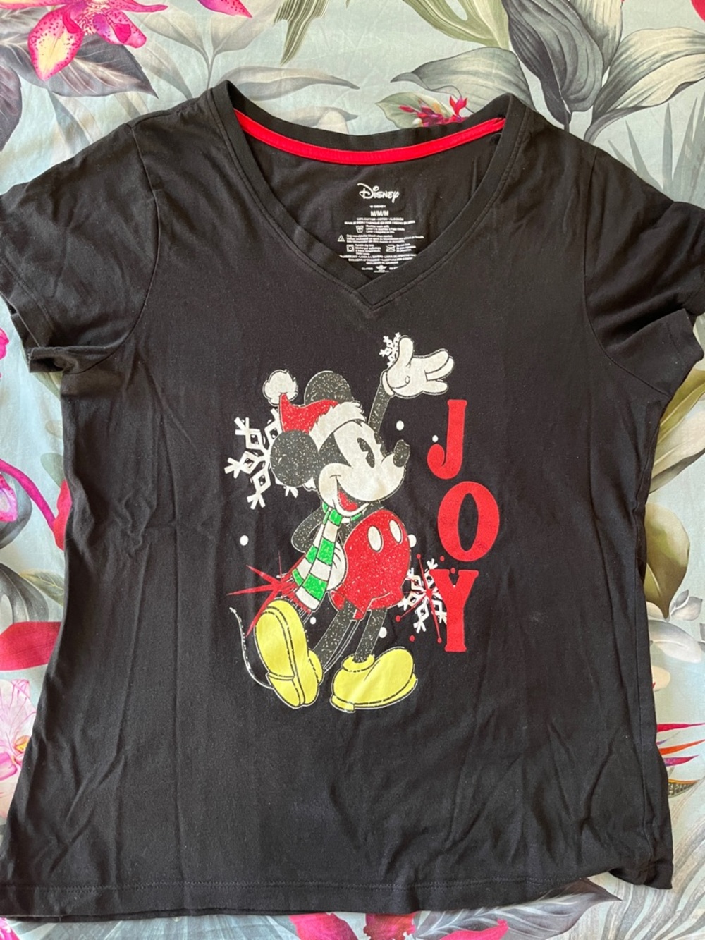 Disney Black  Short-Sleeve Mickey Mouse JOY Holiday Tee